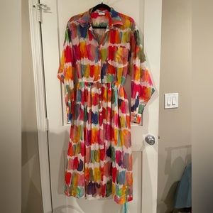 Rare sample RHODE lightweight watercolor button down dress with contrast belt
